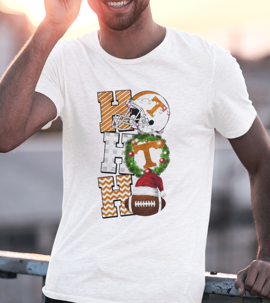 Tennessee Volunteers Football Christmas Ho Ho Ho Helmet Wreath Football T-Shirt