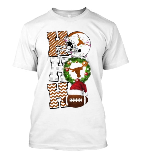 Texas Longhorns Football Christmas Helmet Wreath Santa Hat Game Day T-Shirt