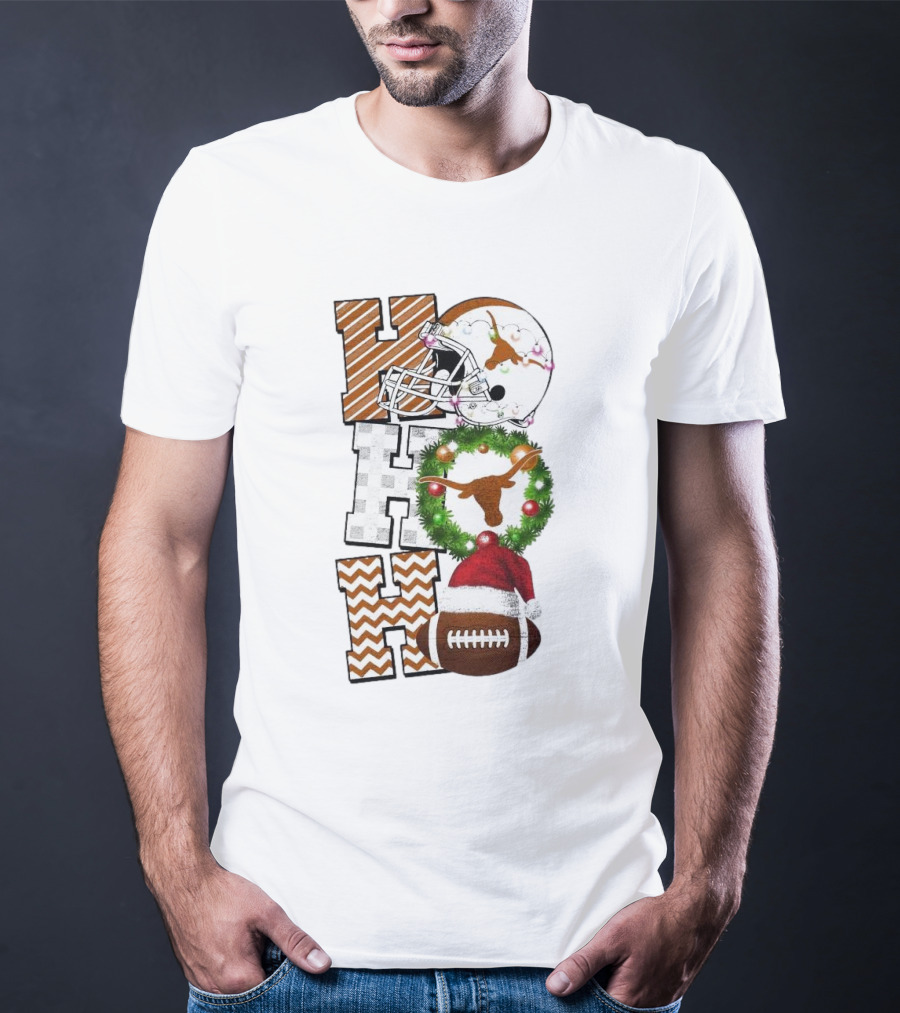 Texas Longhorns Football Christmas Helmet Wreath Santa Hat Game Day T-Shirt