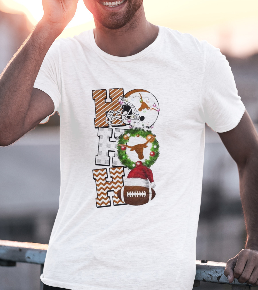 Texas Longhorns Football Christmas Helmet Wreath Santa Hat Game Day T-Shirt