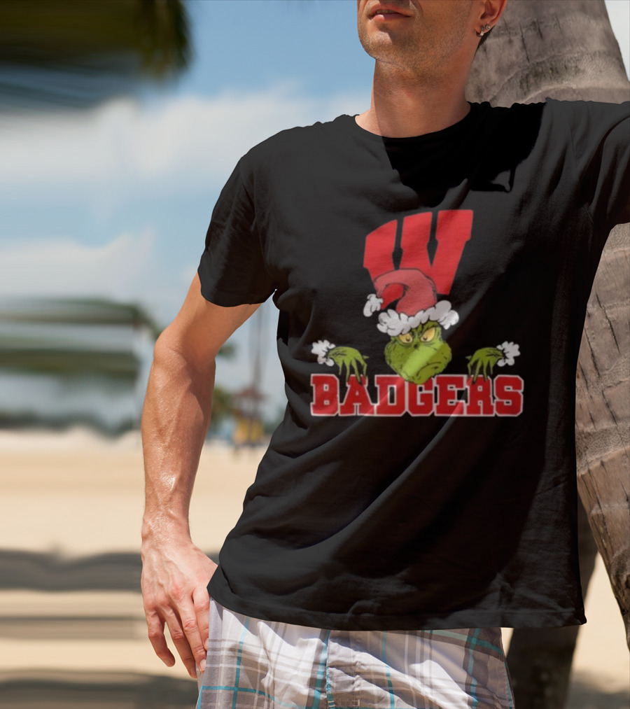 NCAA Wisconsin Badgers Grinch Christmas Football T-Shirt
