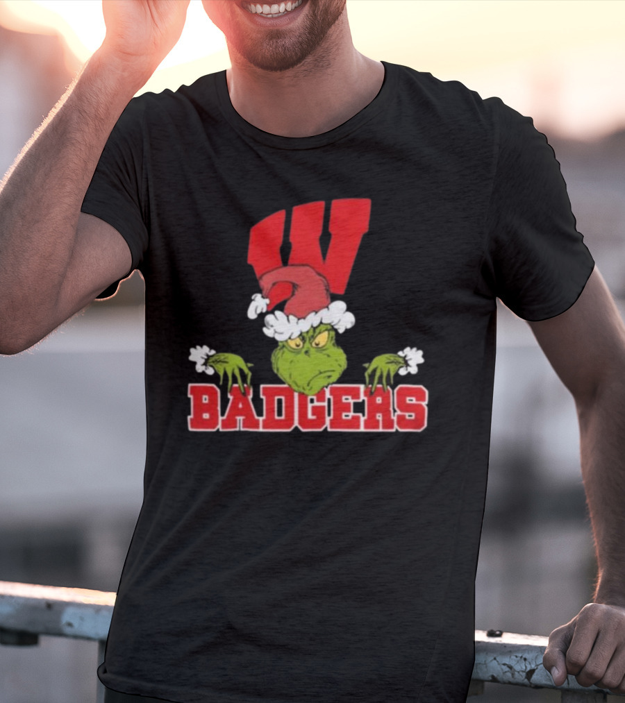 NCAA Wisconsin Badgers Grinch Christmas Football T-Shirt