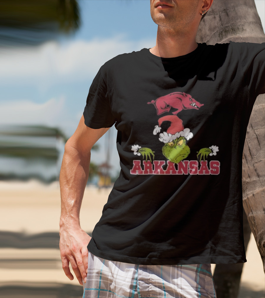 Arkansas Razorbacks Grinch Christmas NCAA Football T-Shirt