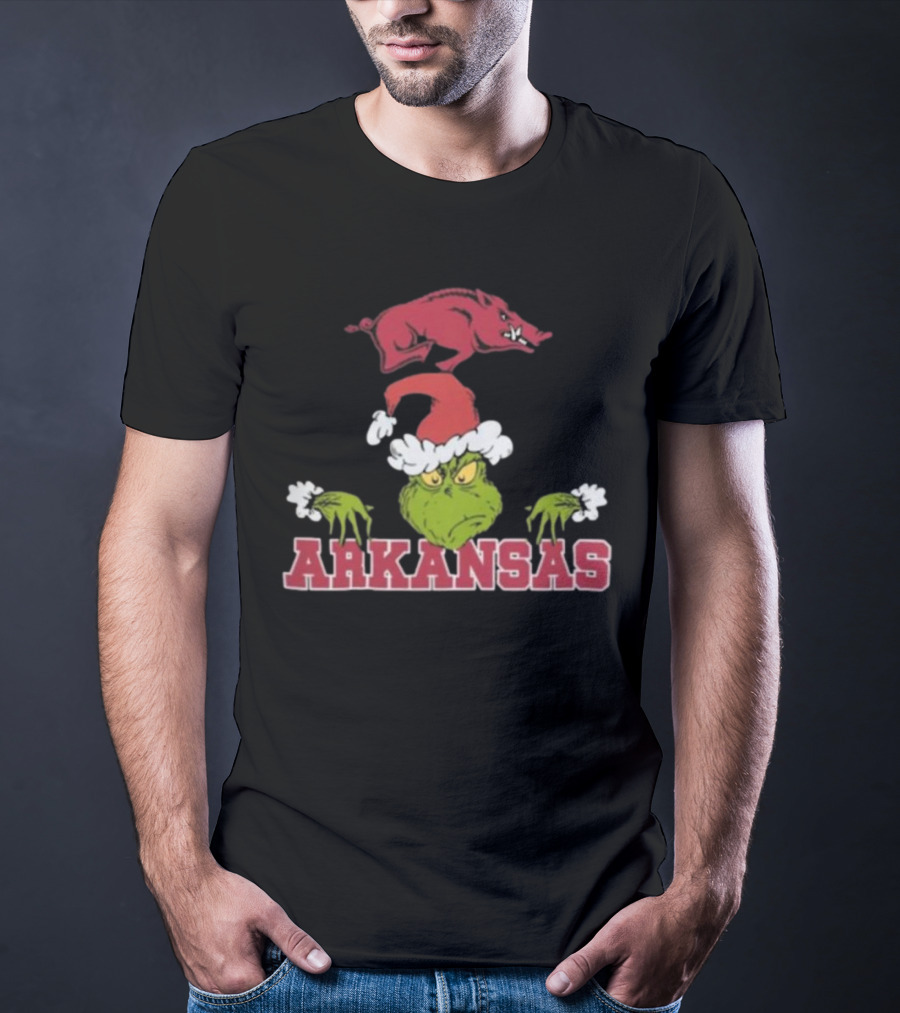 Arkansas Razorbacks Grinch Christmas NCAA Football T-Shirt