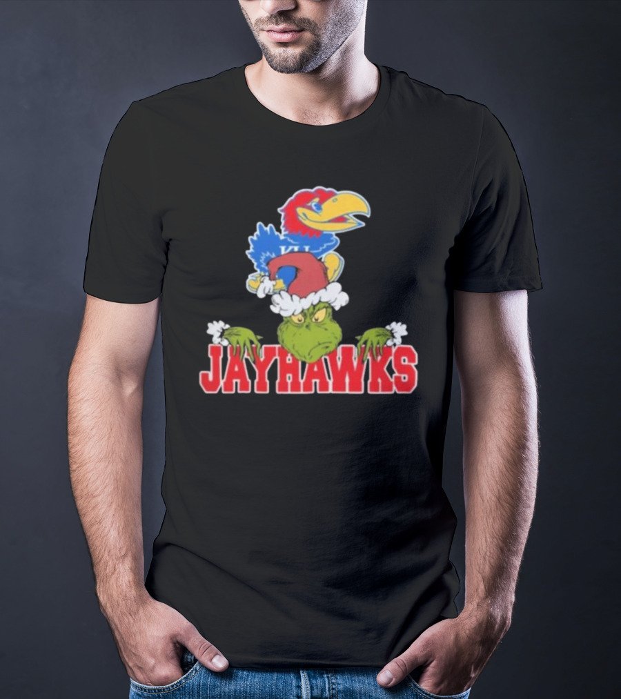Kansas Jayhawks Grinch Christmas NCAA Football T-Shirt