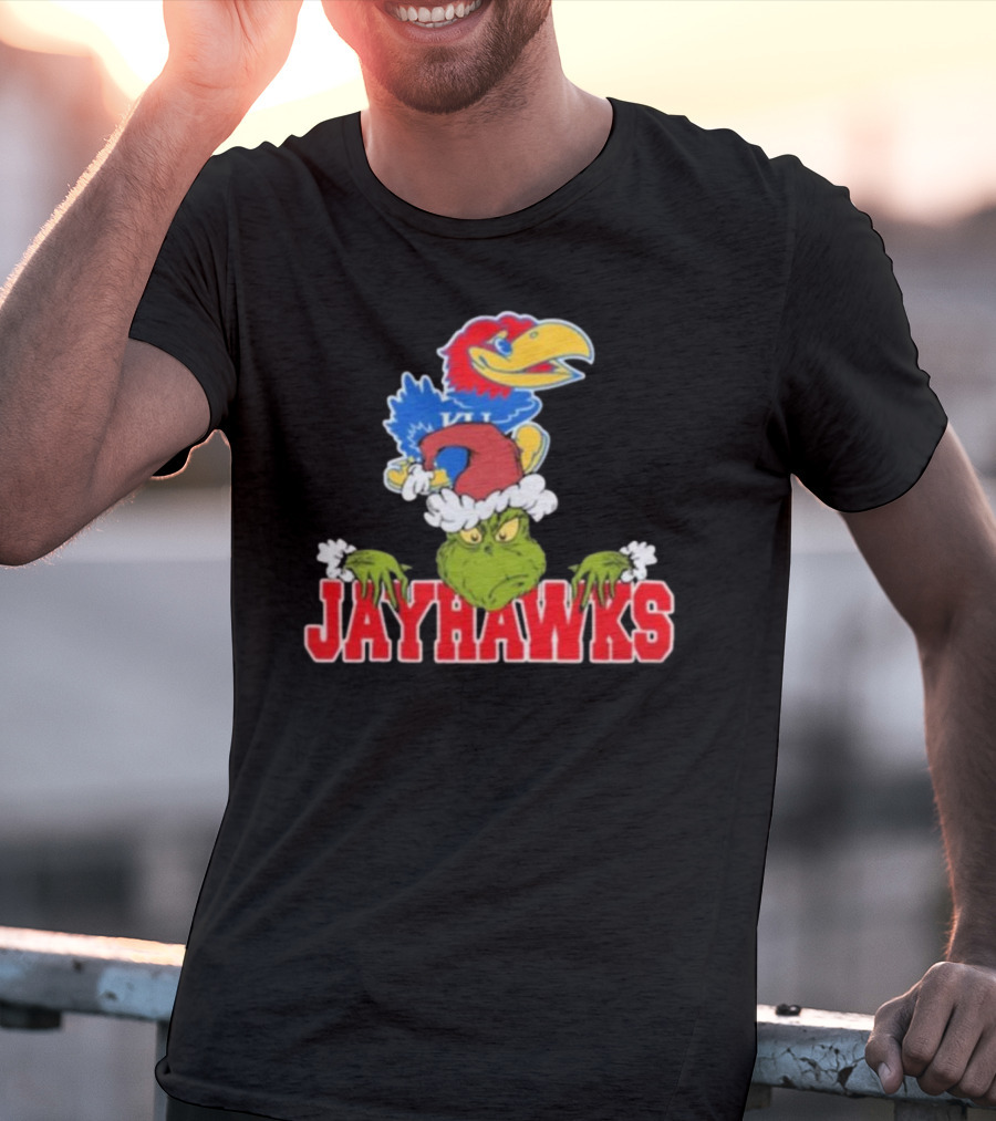 Kansas Jayhawks Grinch Christmas NCAA Football T-Shirt