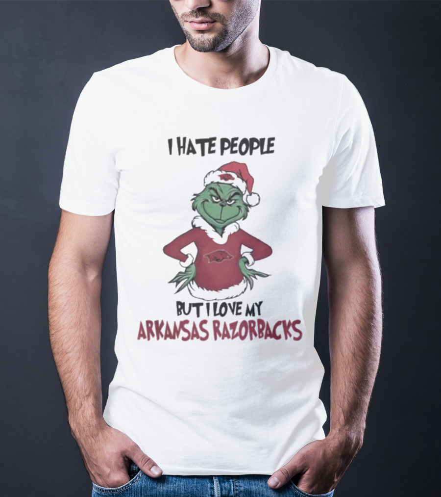 I Hate People But I Love My Arkansas Razorbacks Grinch Christmas T-Shirt
