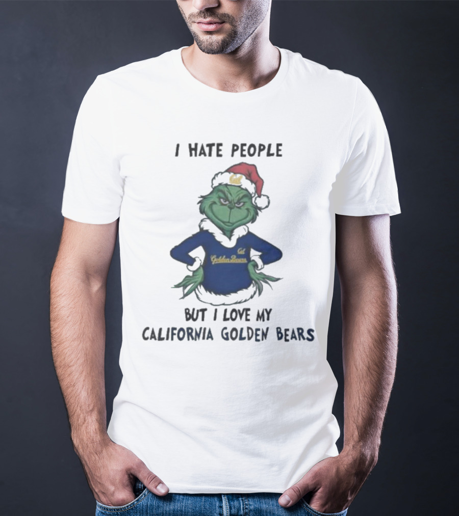 I Hate People But I Love My California Golden Bears Grinch Christmas Santa Hat T-Shirt