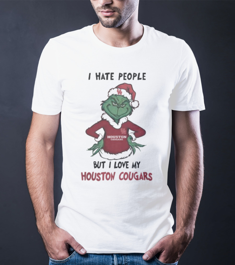 Grinch I Hate People But I Love My Houston Cougars Merry Christmas T-Shirt