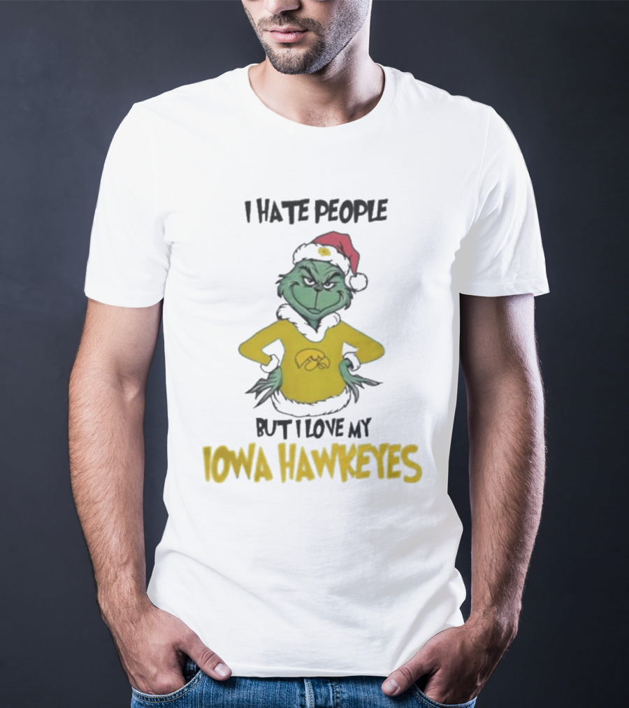 Grinch I Hate People But I Love My Iowa Hawkeyes Merry Christmas T-Shirt