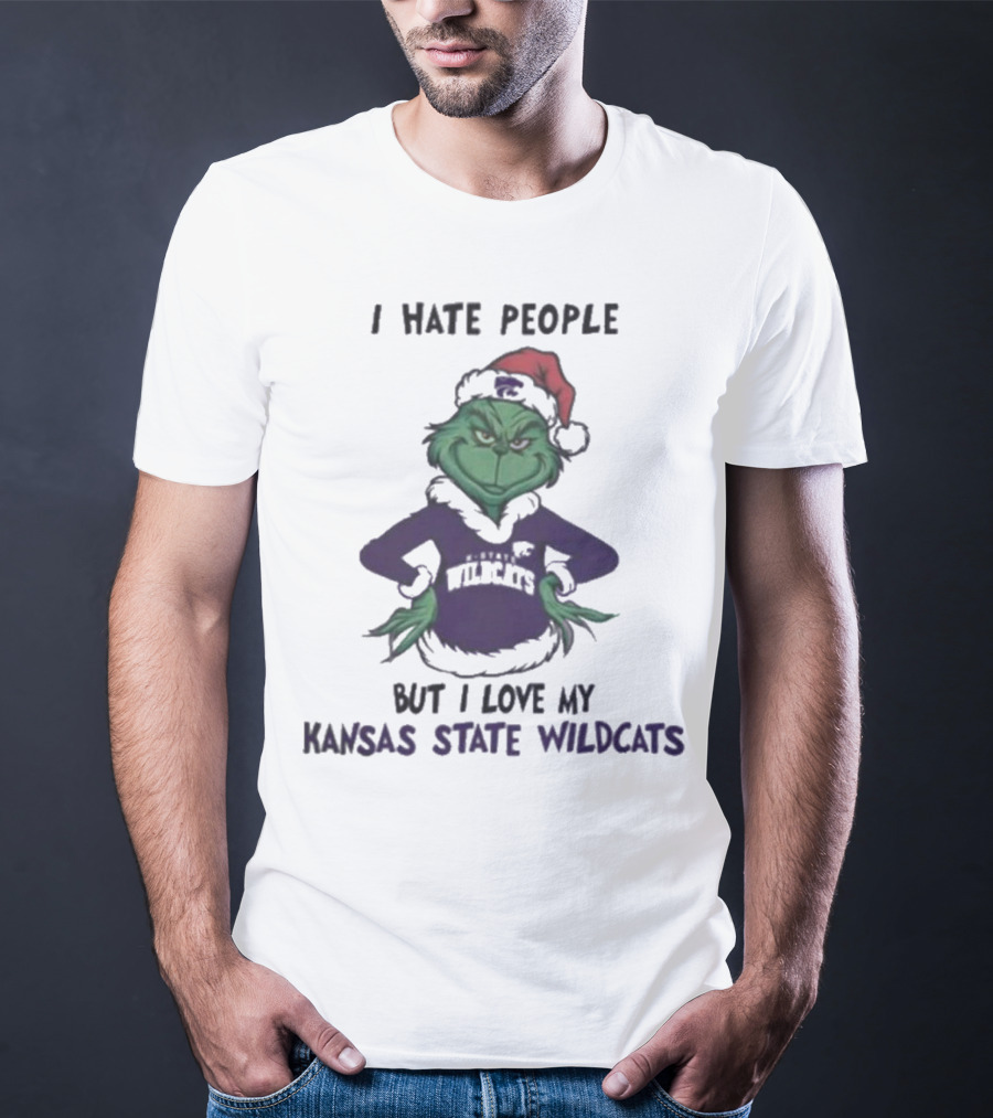 I Hate People But I Love My Kansas State Wildcats Grinch Merry Christmas T-Shirt