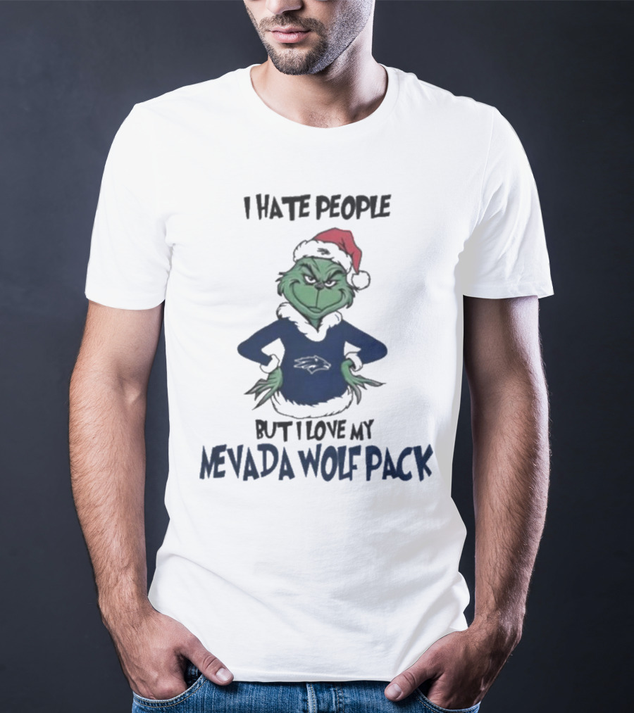Grinch I Hate People But I Love My Nevada Wolf Pack Merry Christmas T-Shirt