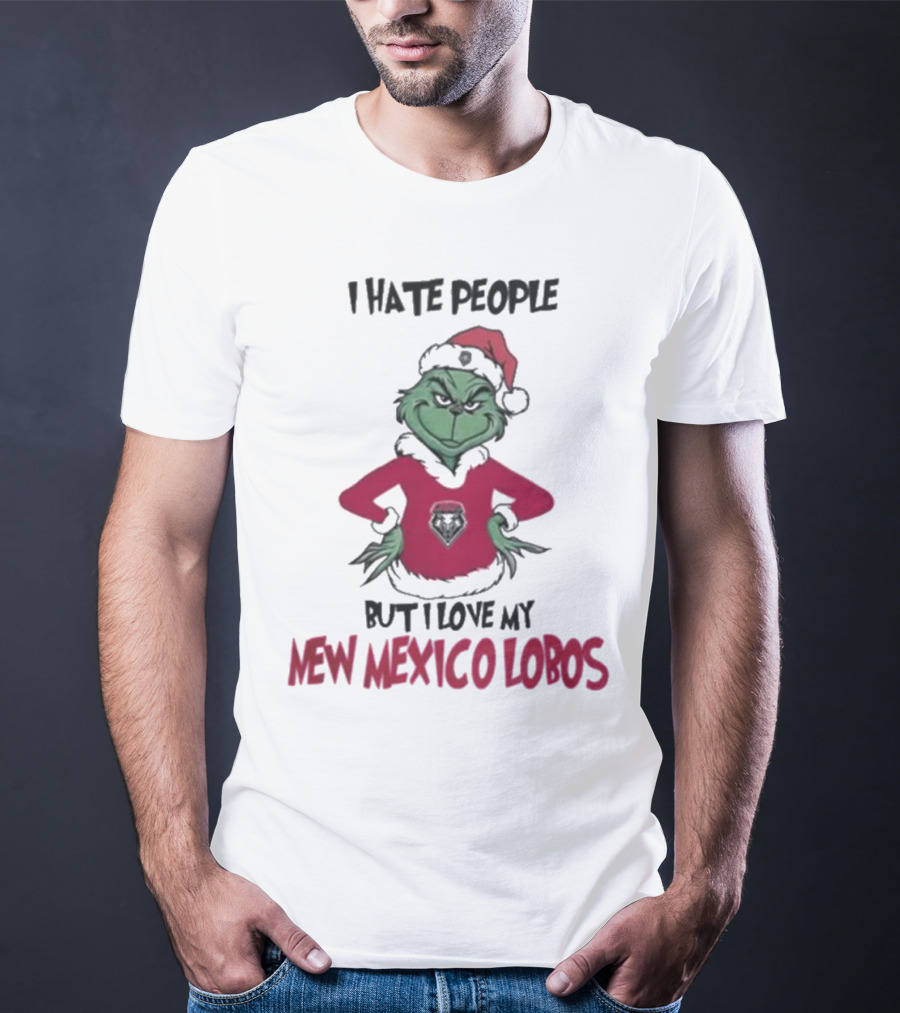I Hate People But I Love My New Mexico Lobos Grinch Merry Christmas T-Shirt
