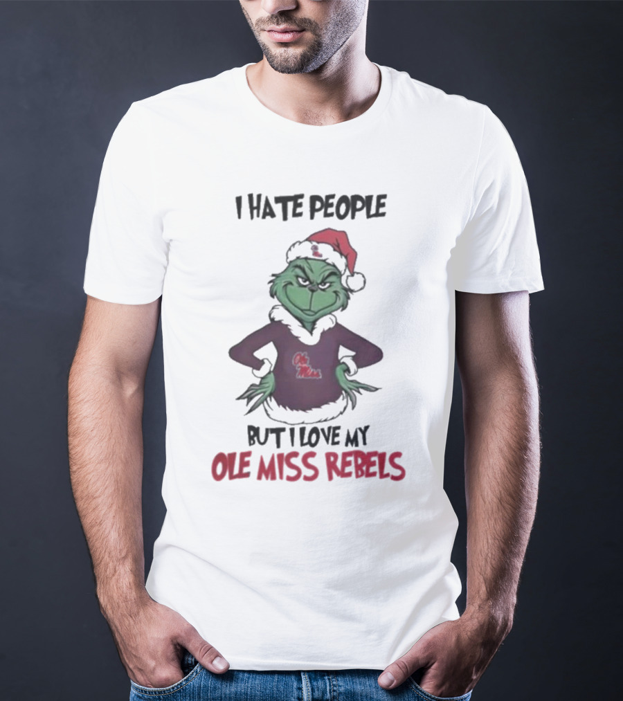 I Hate People But I Love My Ole Miss Rebels Grinch Christmas Football Fan T-Shirt