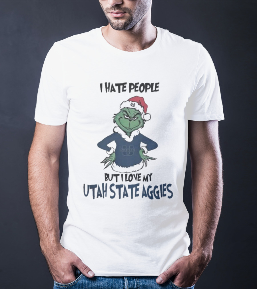 I Hate People But I Love My Utah State Aggies Grinch Christmas T-Shirt