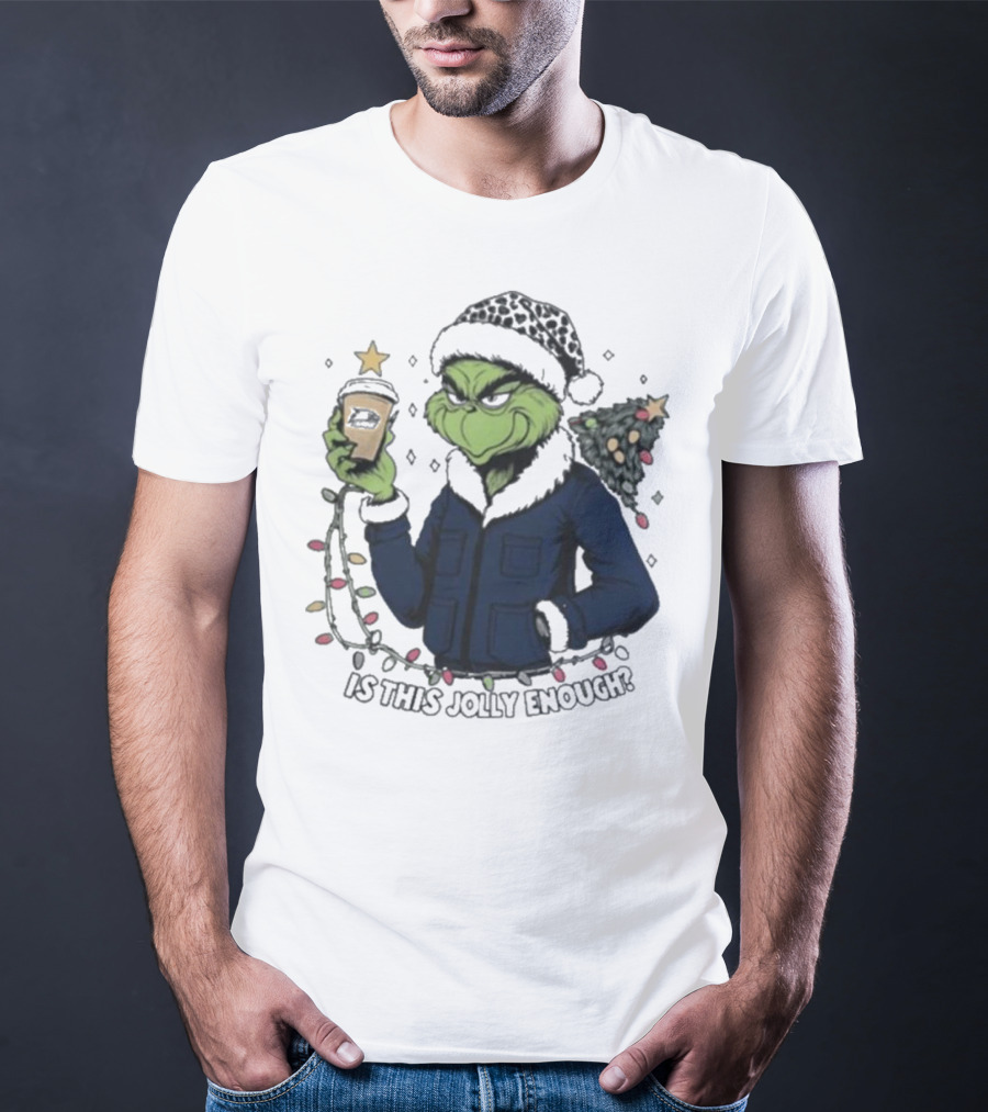 Georgia Southern Eagles X Santa Grinch Holding Holiday Coffee Cup Is This Jolly Enough Merry Christmas T-Shirt