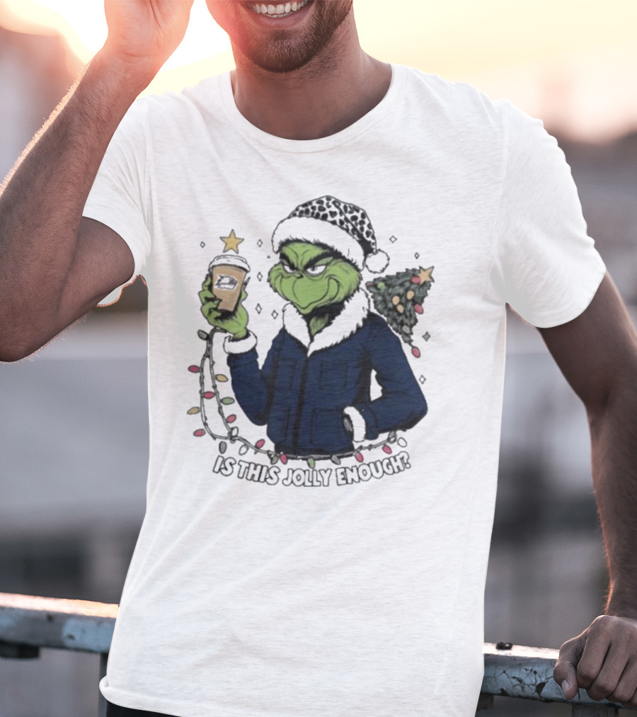 Georgia Southern Eagles X Santa Grinch Holding Holiday Coffee Cup Is This Jolly Enough Merry Christmas T-Shirt