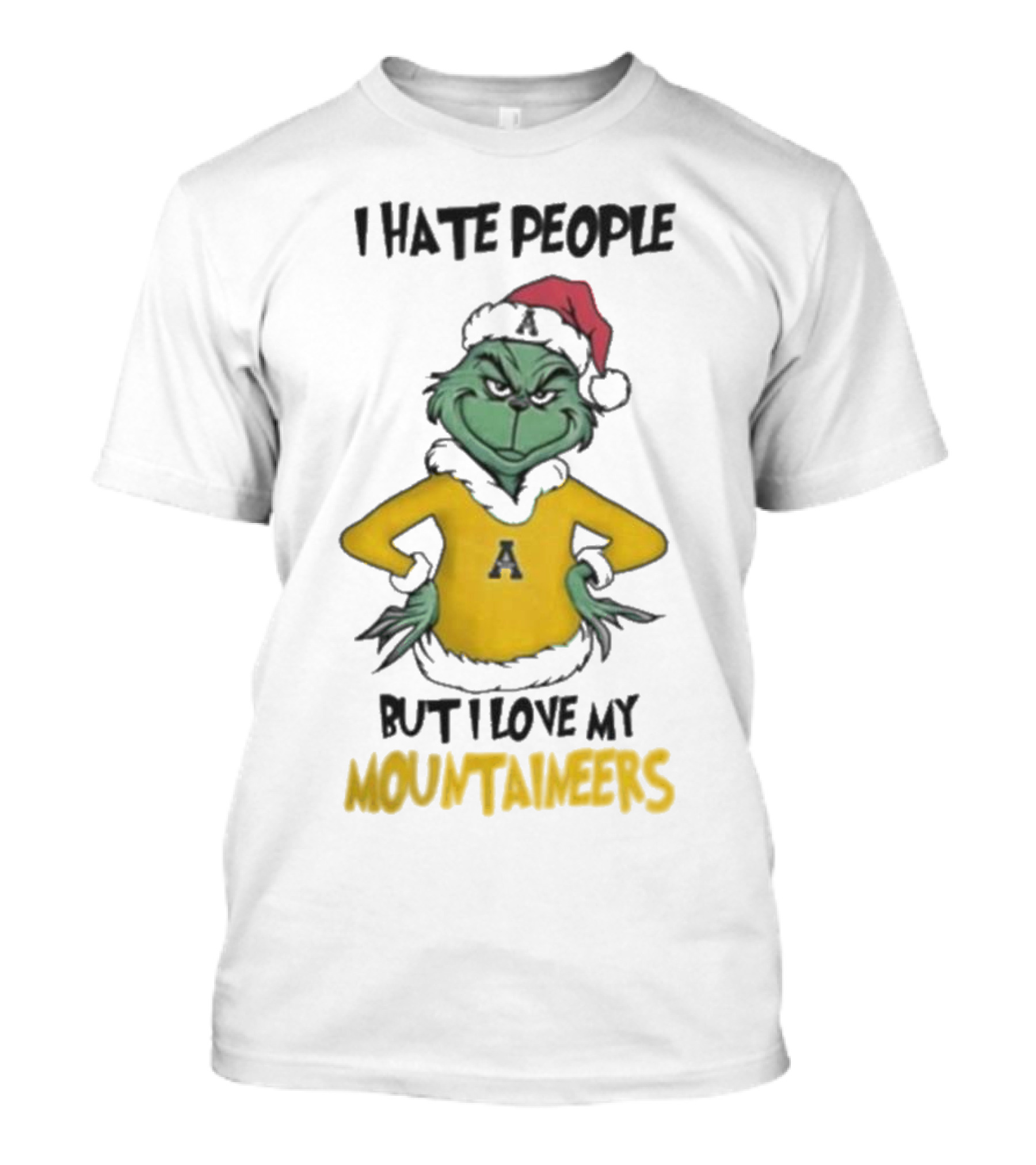 I Hate People But I Love My Appalachian State Mountaineers Grinch Santa Holiday Spirit T-Shirt