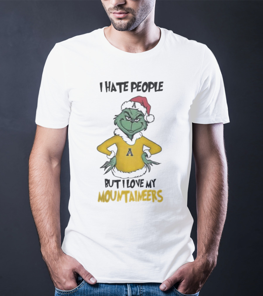 I Hate People But I Love My Appalachian State Mountaineers Grinch Santa Holiday Spirit T-Shirt