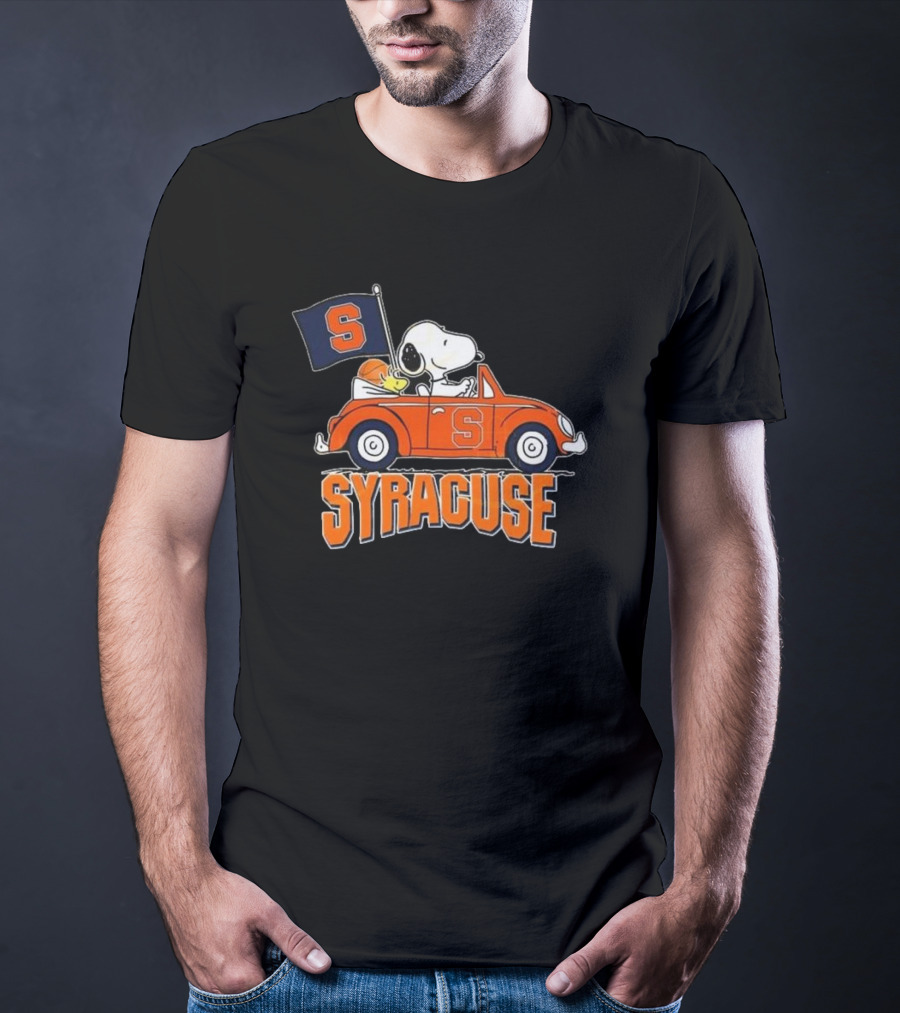 Snoopy Driving Syracuse Orange Car With Letter S Flag T-Shirt