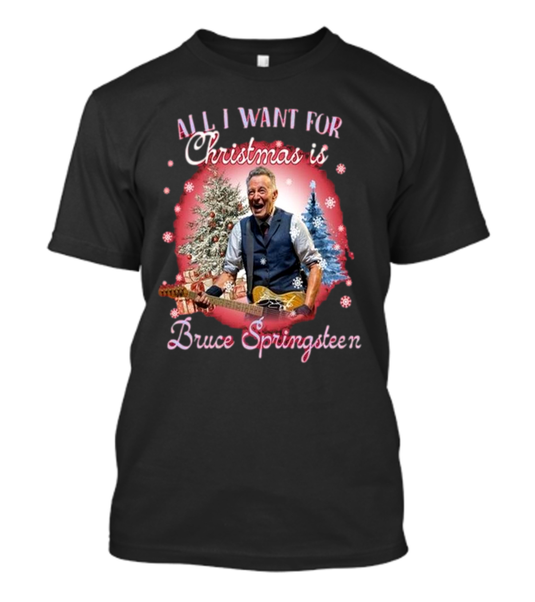 All I Want For Christmas Is Bruce Springsteen Snowflakes Christmas Trees T-Shirt