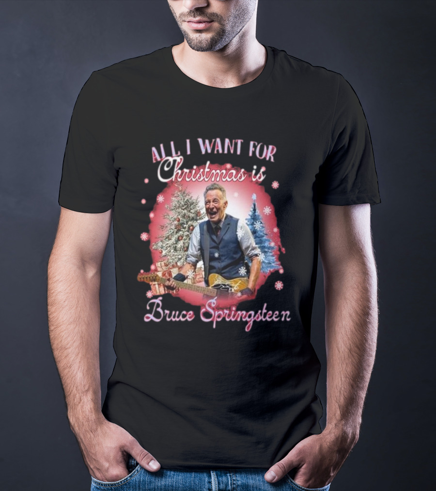 All I Want For Christmas Is Bruce Springsteen Snowflakes Christmas Trees T-Shirt