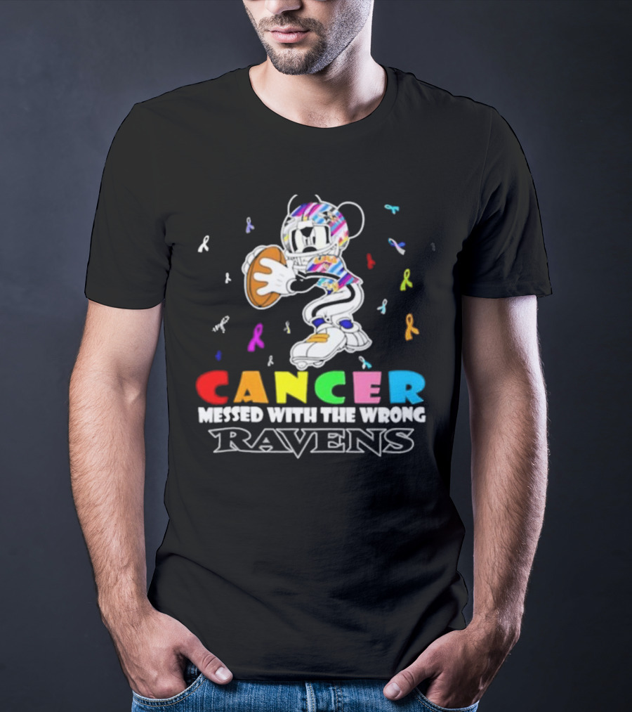 Cancer Messed With The Wrong Ravens Mickey Football Player T-Shirt