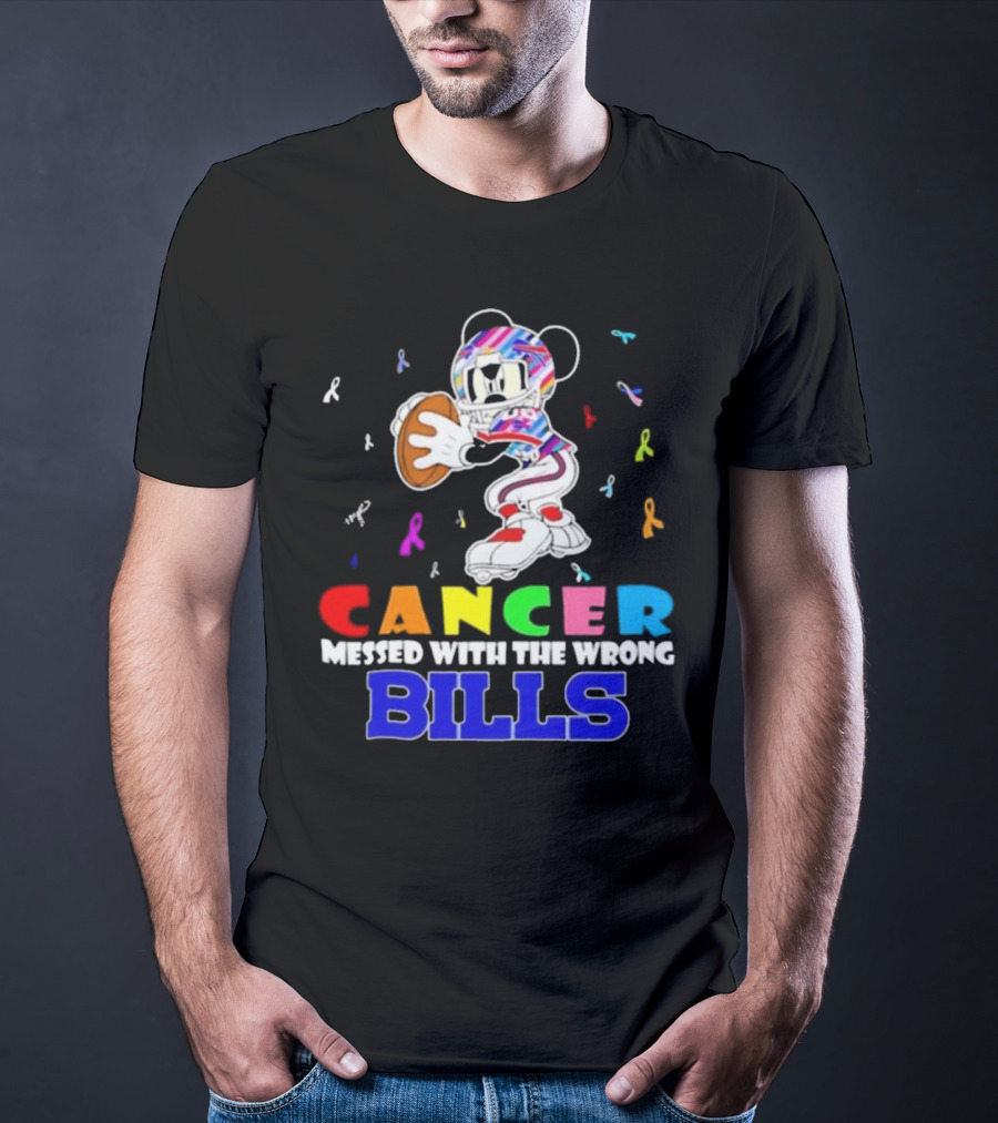 Cancer Messed With The Wrong Bills Mickey Football Ribbons T-Shirt