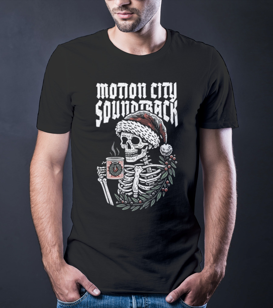 Motion City Soundtrack Skeleton Santa Hat Hot Cocoa Christmas T-Shirt