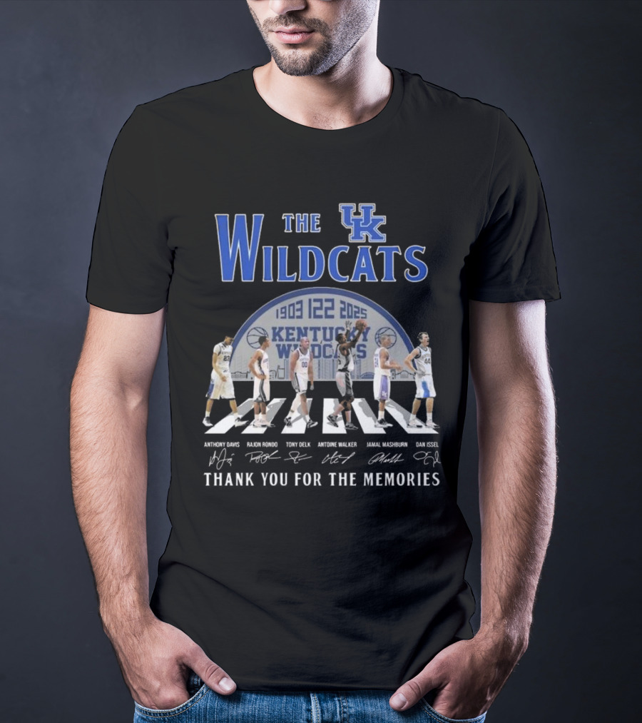 The Kentucky Wildcats 1903-2025 Signatures Thank You For The Memories Anthony Davis Rajon Rondo Tony Delk Antoine Walker Jamal Mashburn Dan Issel T-Shirt
