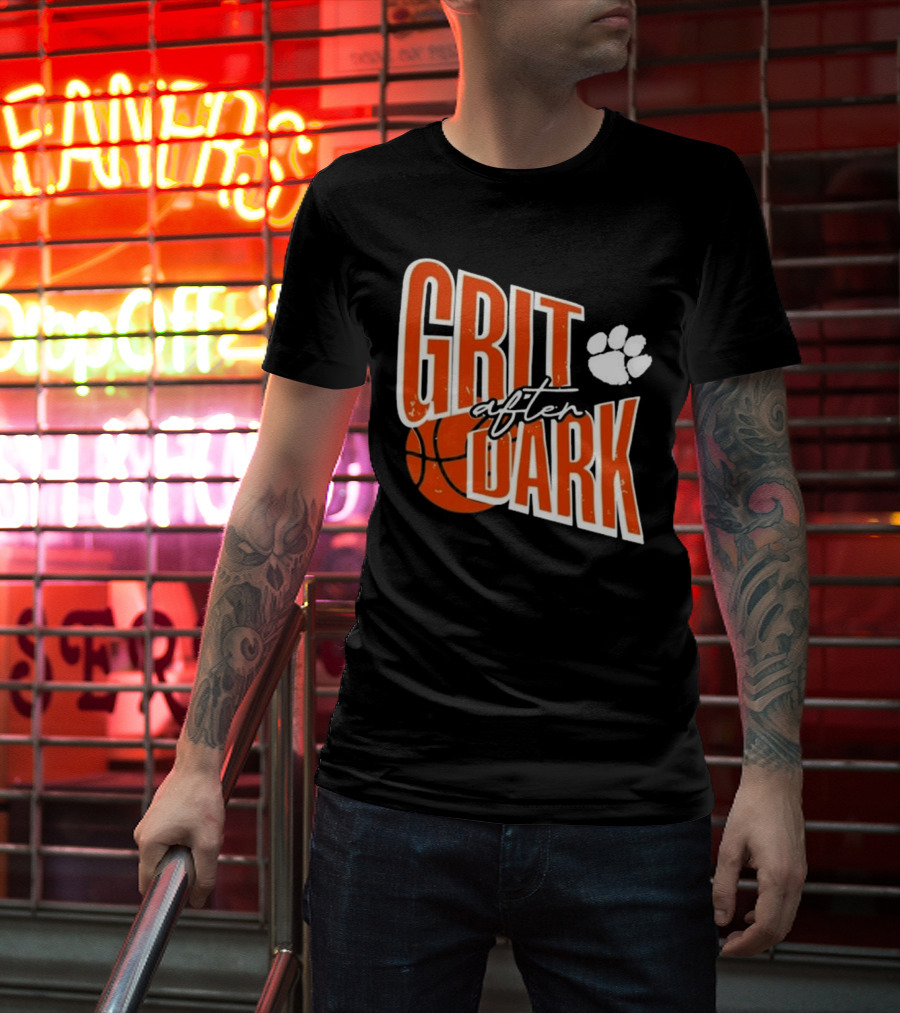 Clemson Grit After Dark Basketball And Paw Prints T-Shirt