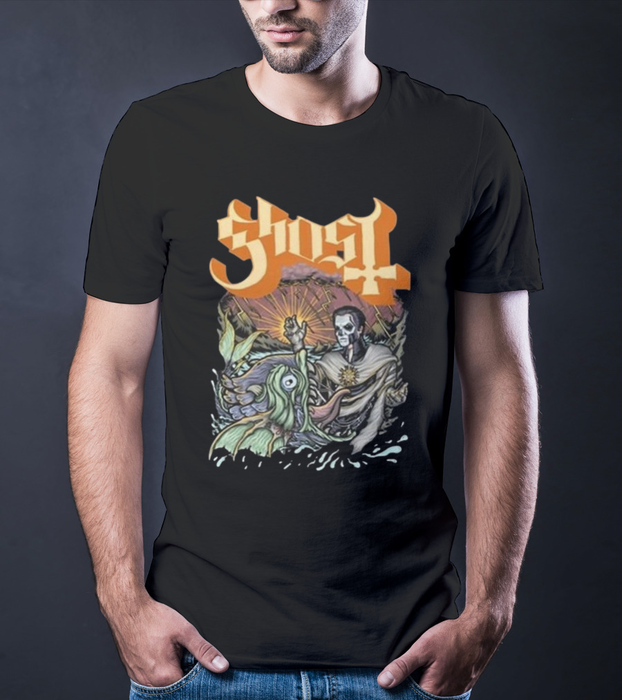 Ghost Papa And The Whale Legendary Encounter With Rising Sun Background T-Shirt