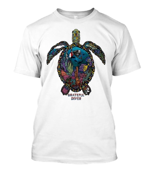 Grateful Diver Psychedelic Turtle Underwater Exploration UV T-Shirt