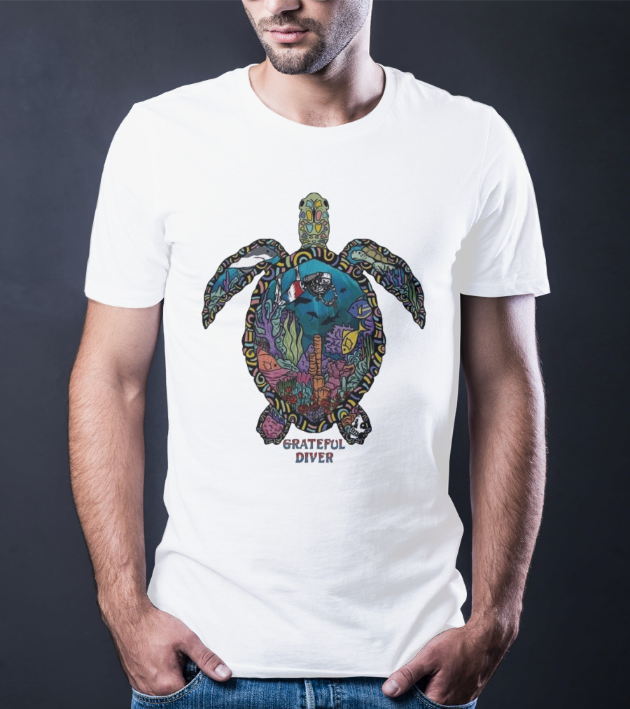 Grateful Diver Psychedelic Turtle Underwater Exploration UV T-Shirt