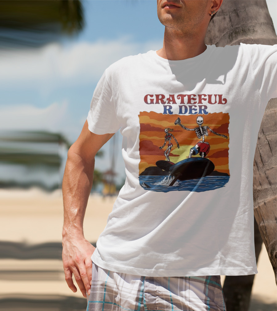 Grateful Rider Skeletons Surfing Sunset E-foil Adventure T-Shirt