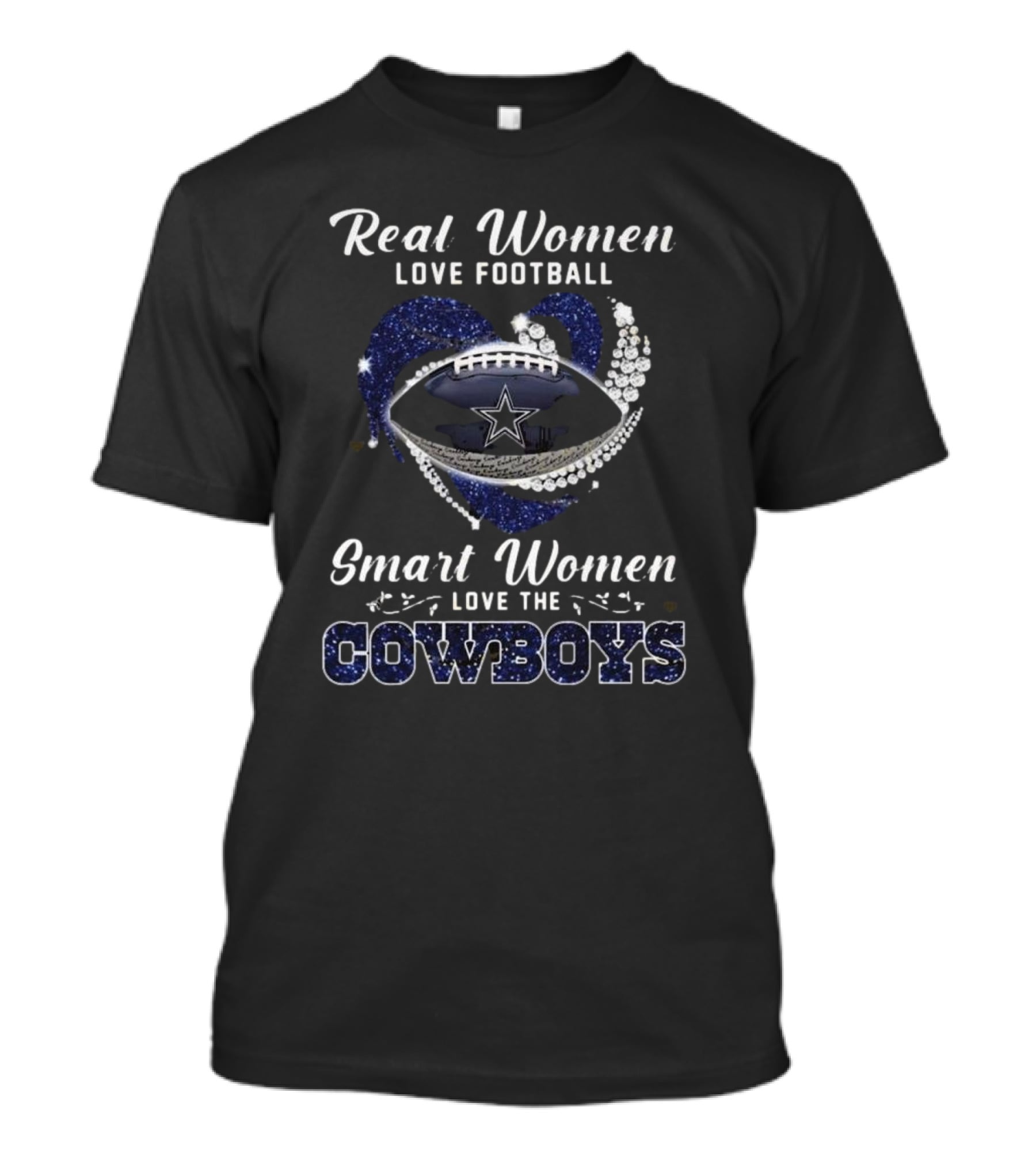Real Women Love Football Smart Women Love The Cowboys Diamond Heart Dallas Cowboys T-Shirt
