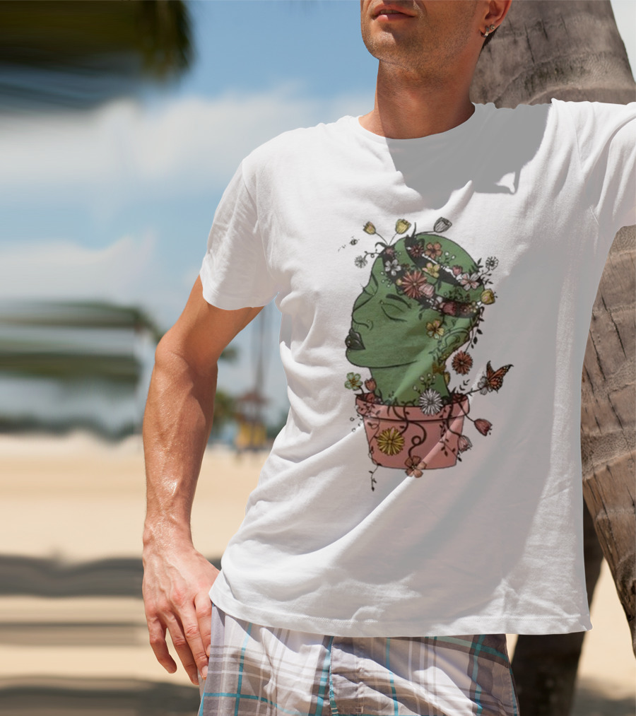 Outgrow Yourself Botanical Head With Flowers And Butterflies T-Shirt