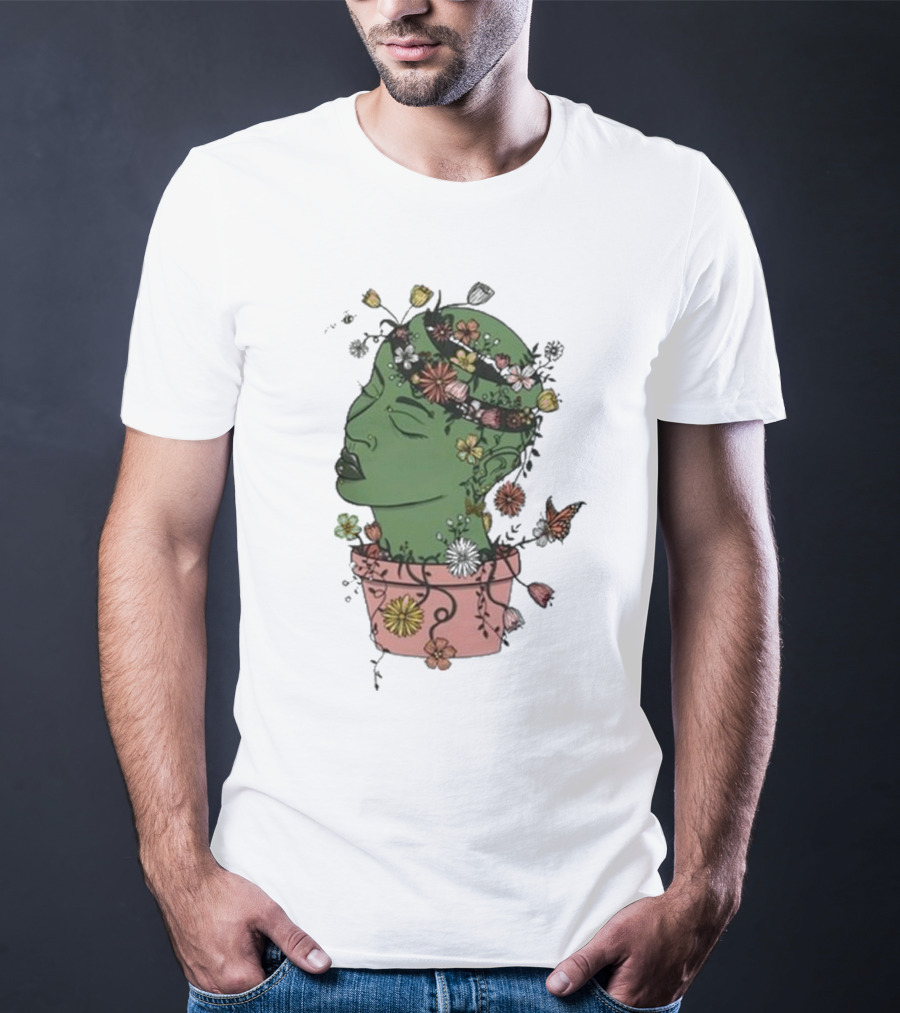 Outgrow Yourself Botanical Head With Flowers And Butterflies T-Shirt