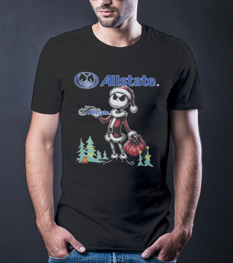 Santa Jack Skellington Allstate Merry Christmas T-Shirt