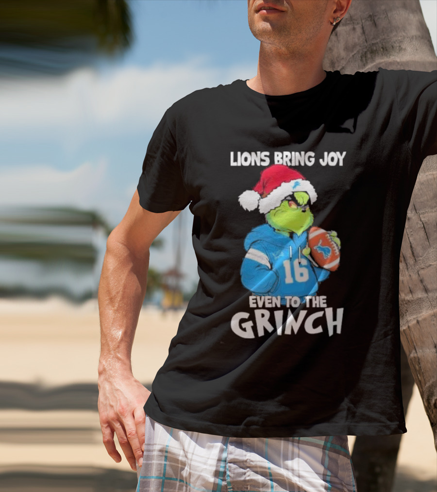 Detroit Lions Bring Joy Even To The Grinch Christmas Santa Football T-Shirt