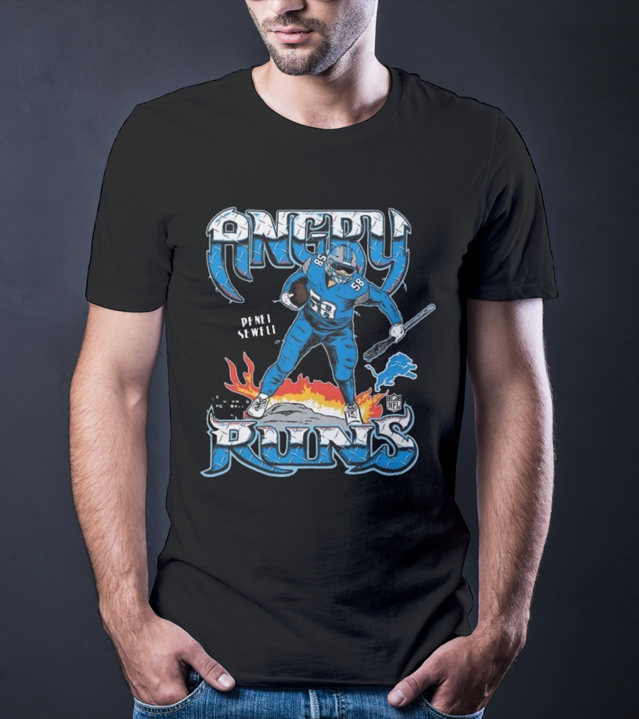 Penei Sewell Detroit Lions Angry Runs NFL Player 58 T-Shirt
