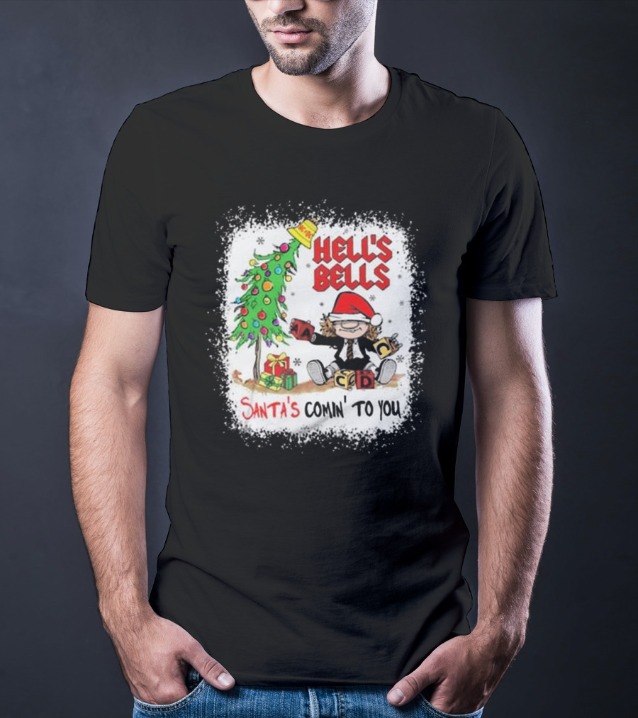 Hell’s Bells Santa’s Comin' To You Christmas Tree Presents ACDC Santa Hat T-Shirt