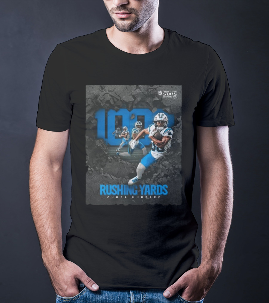 Carolina Panthers 1000 Rushing Yards Chuba Hubbard Next Gen Stats T-Shirt