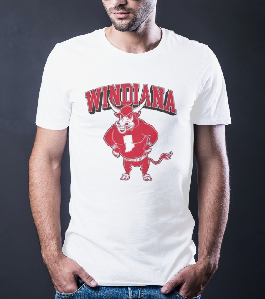 Windiana Hoosiers Mascot Bull With Indiana State Shape T-Shirt