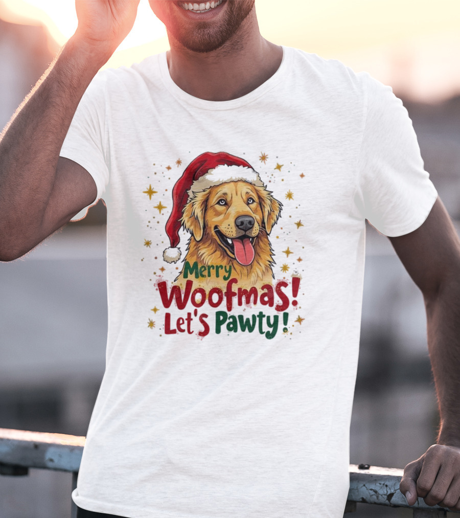 Merry Woofmas Let's Pawty Festive Dog Christmas T-Shirt