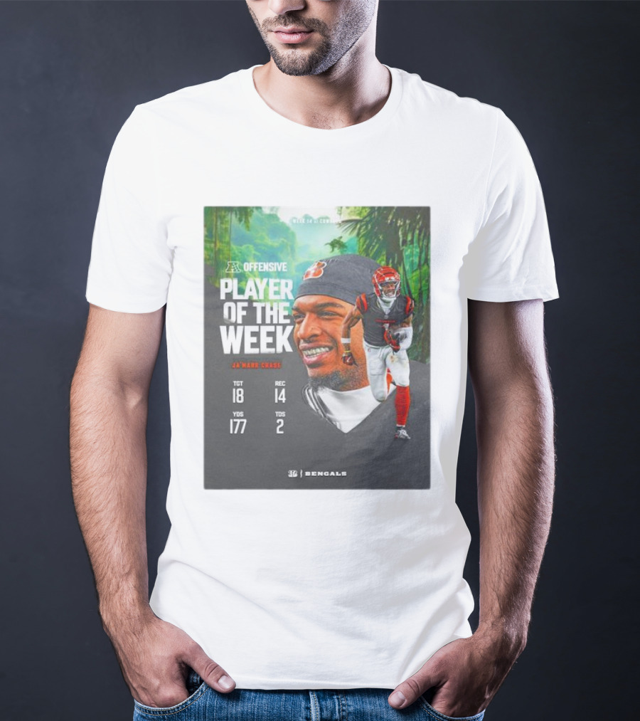 Ja’Marr Chase Cincinnati Bengals AFC Offensive Player Of The Week TGT 18 REC 14 YDS 177 TDS 2 Bengals T-Shirt