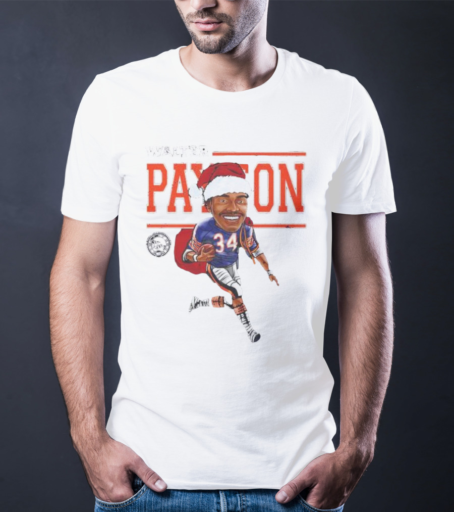 Walter Payton Chicago Bears 34 Santa Hat Caricature T-Shirt