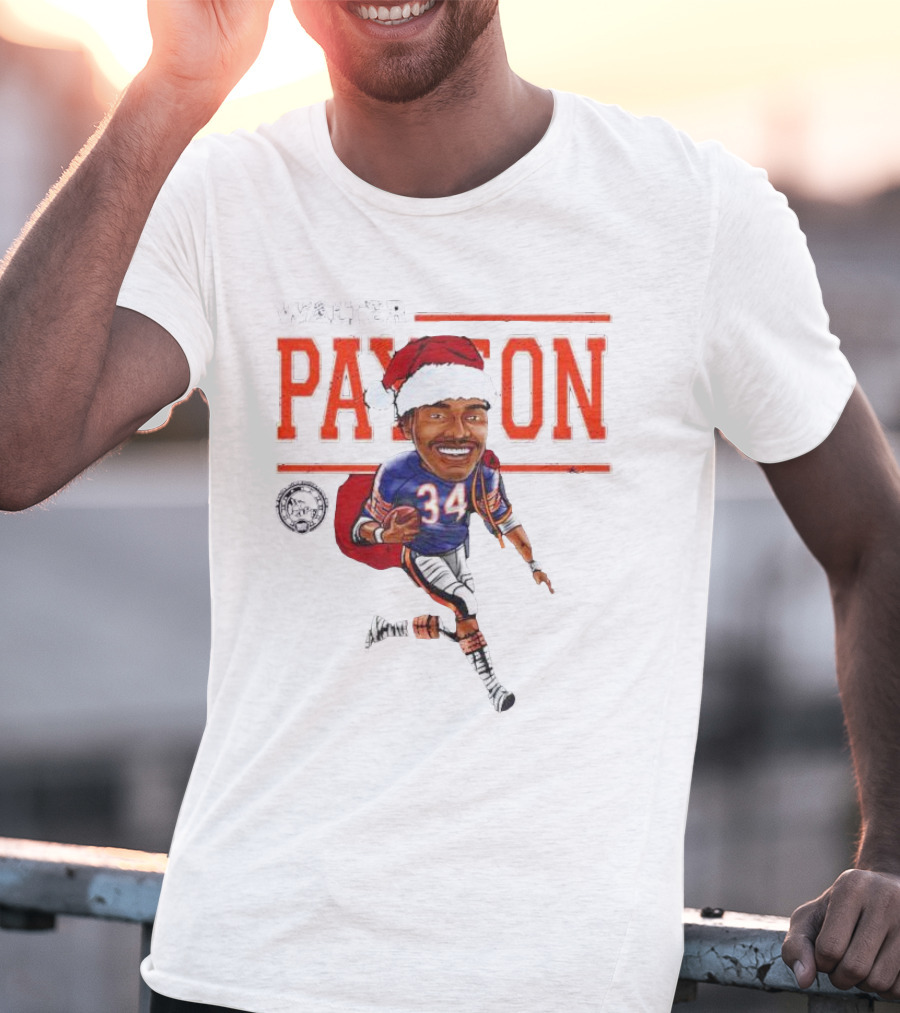 Walter Payton Chicago Bears 34 Santa Hat Caricature T-Shirt