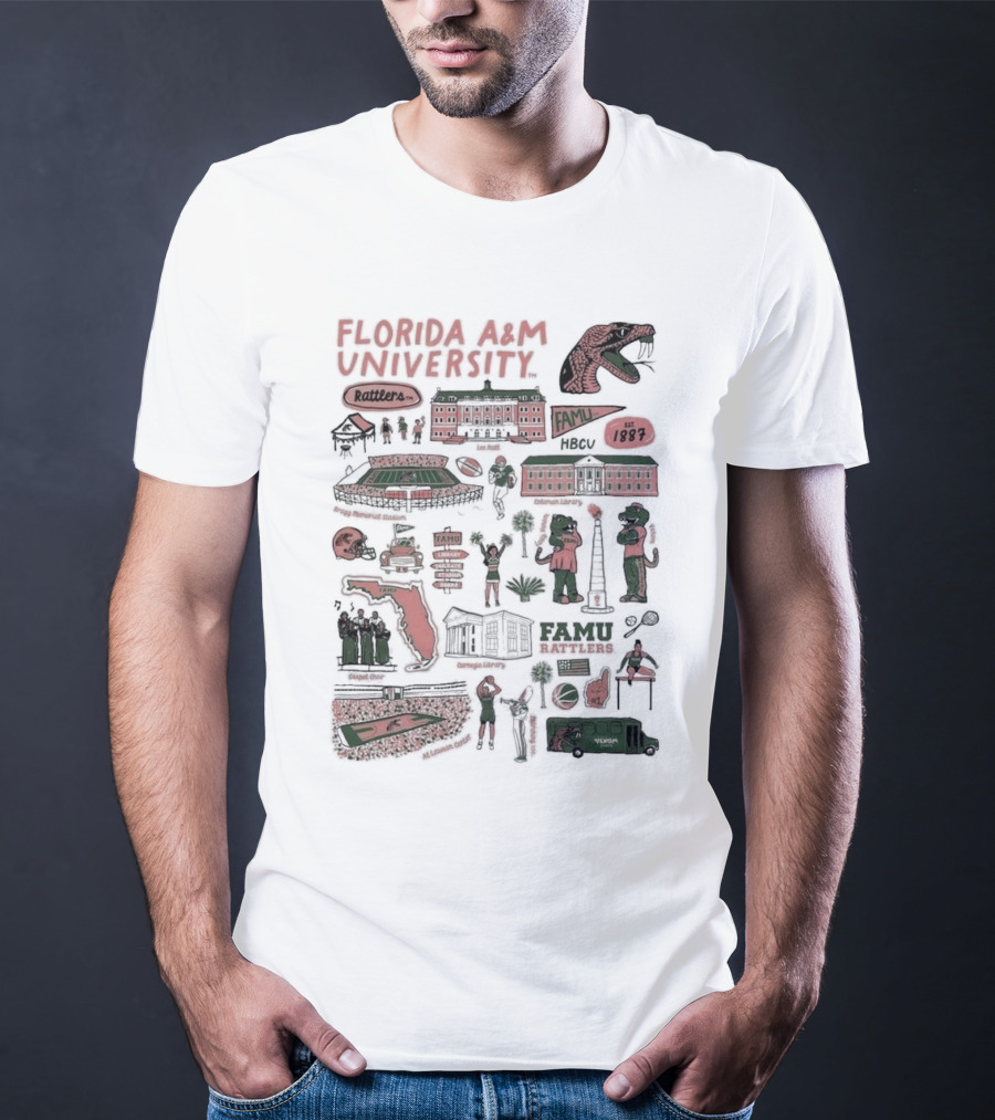 Florida A&M University Rattlers HBCU Established 1887 FAMU Campus Life Map T-Shirt