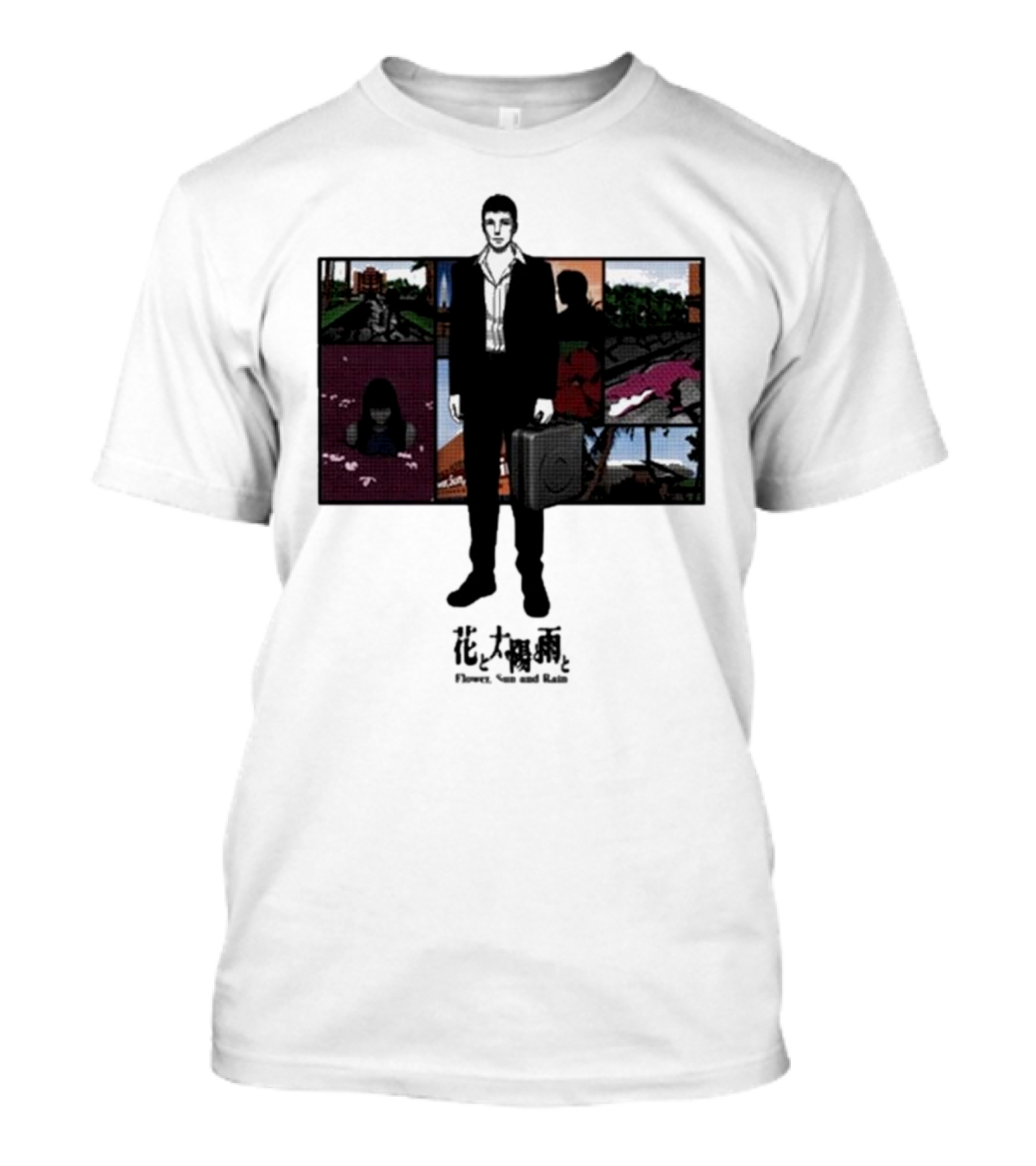Flower Sun And Rain Comic Style Character With Suitcase And Scenic Panels T-Shirt